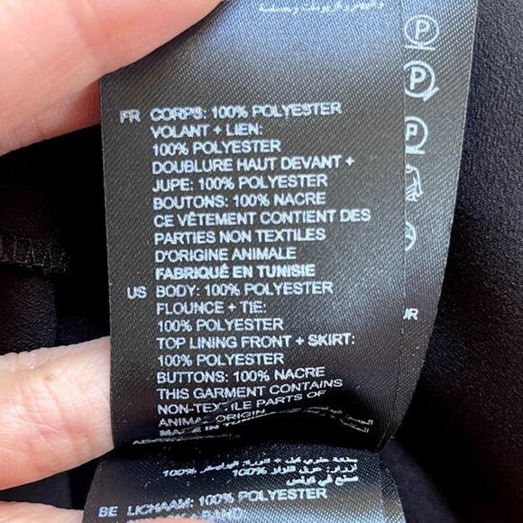 Sandro Paris Embroidered Faux Wrap Midi Black Ruffled Dress Size 1 Small FR 36 - Picture 11 of 12